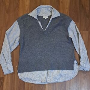 Elan Charcoal and Sky Striped Button Down Shirt